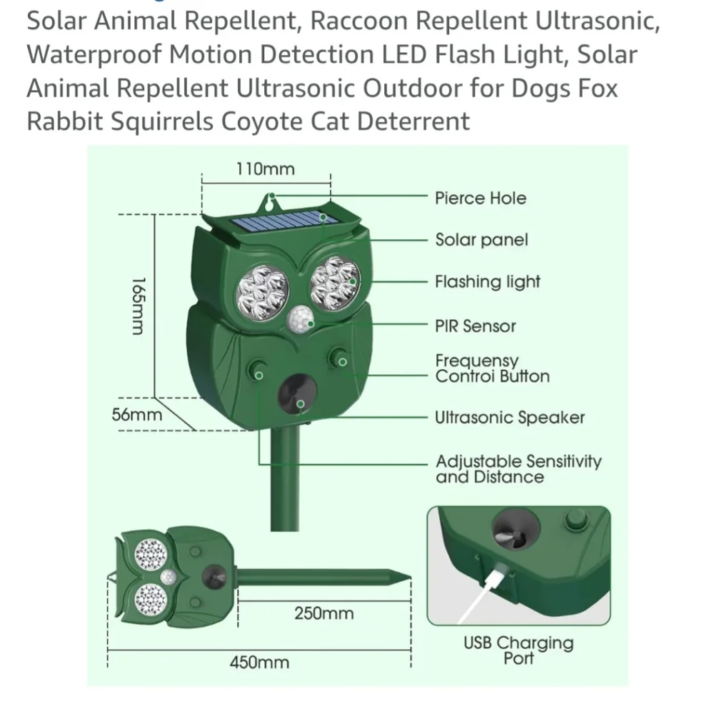 Solar Powered Ultrasonic Animal Repeller - Green